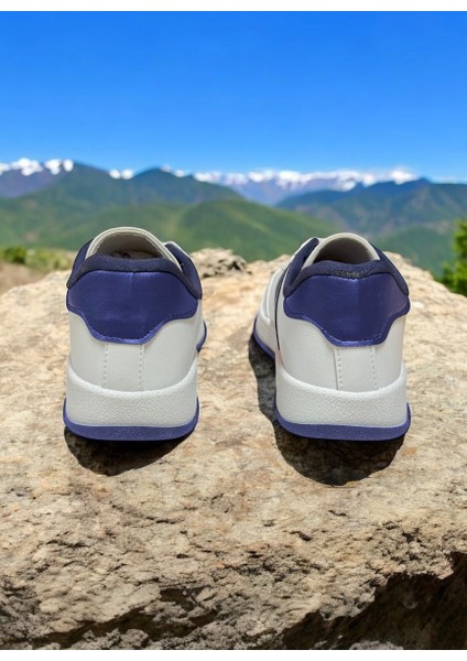 Beyaz-Lacivert Iki Bant Unisex Günlük Sneaker Spor Ayakkabı