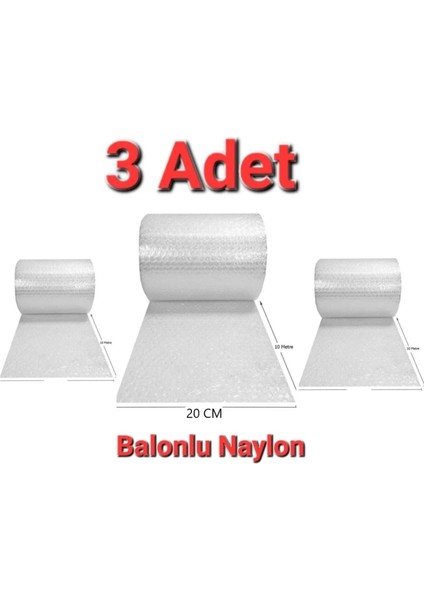 3 Adet Balonlu Ambalaj Naylonu Pat Pat Havalı Naylon Balonlu Naylon 20 cm x 10 Metre Pıtpıt Patpat