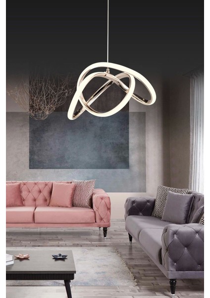 Çok Renkli Modern Luxury Kıvrımlı Üç Renkli Krom Sarkıt Ledli Oturma Odası Avize ve Salon Ledli Avi