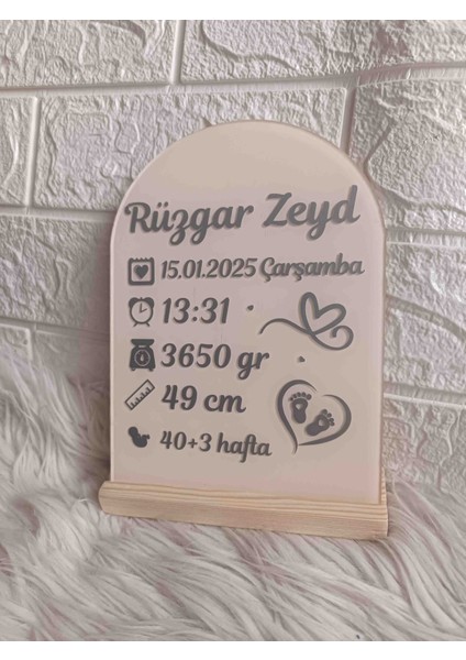 Ahşap Standlı Ben Renk Gümüş Folyo Yazılı Doğum Panosu modelleri