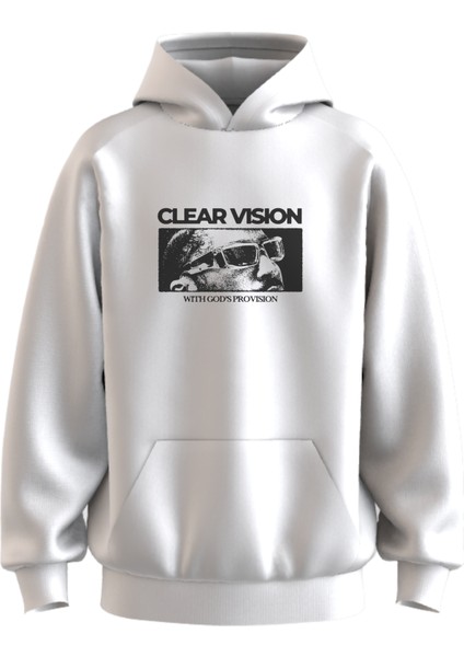 Oversize 'clear Vısıon' Baskılı Kapüşonlu Hoodie Sweatshirt