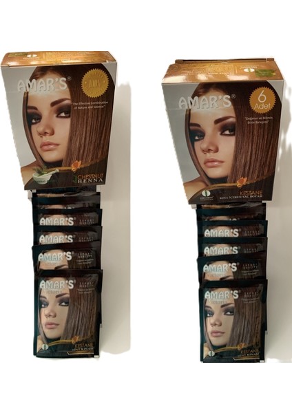 Amar’s Kına İçeren Saç Boyası 6’lı 10 gr Paket Kestane Renk - 2 Kutu