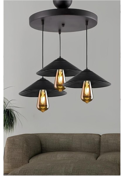 Tırtık 3 Lü Rustik Avize Salon Mutfak Hol Şık Modern Kurulumu Kolay