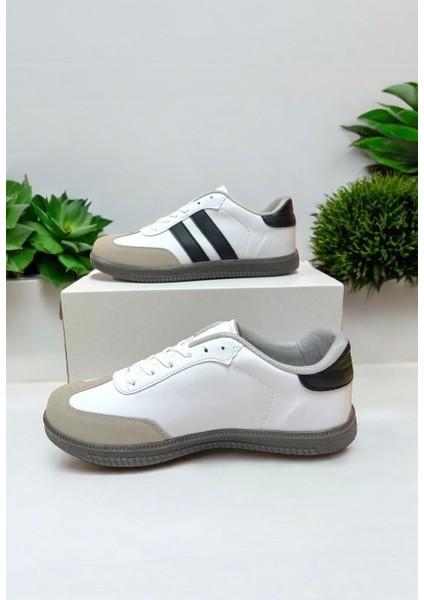 Kadın Erkek Beyaz-Siyah Sneaker Rahat Taban Spor Ayakkabı - Smb