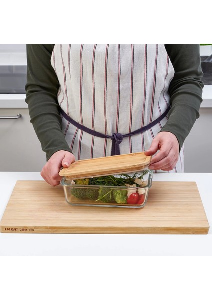 2 Adet Bambu Kapaklı Saklama Kabı 21X15X7 cm Vakumlu Saklama Kabı Hacim: 1 Litre