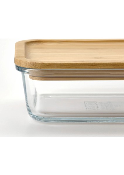 2 Adet Bambu Kapaklı Saklama Kabı 21X15X7 cm Vakumlu Saklama Kabı Hacim: 1 Litre
