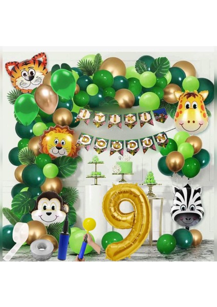 9 Yaş Safari Temalı Folyo Lüks Zincir Balon Seti BMCNM328