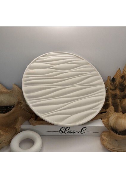 Beyaz Yuvarlak Dekoratif Taş Tepsi Stand