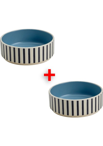 2 Adet Mama Kabı Çap: 11 cm Ikea 2'li Set Kedi Köpek Yemek Su Kabı Desenli Kap Stoneware