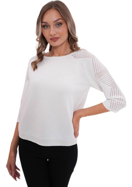 Kadın Sıfıryaka Simli Kol Detaylı Kazak 12763 BGL-ST04221