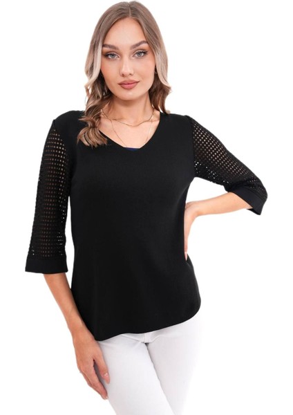 Kadın V Yaka Kol Fileli Kazak 12767 BGL-ST04222