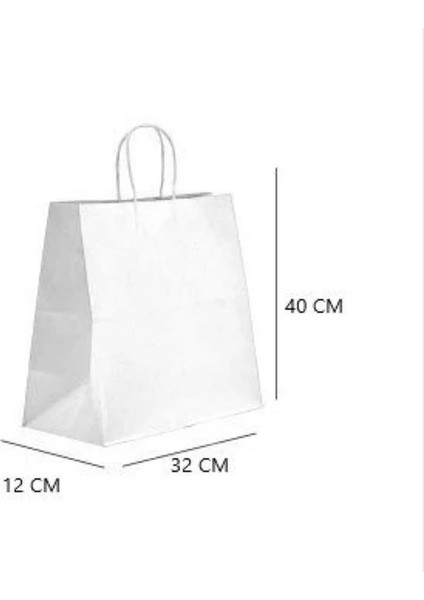 Beyaz Kağıt Çanta 32 x 12 x 41 cm Burgu Saplı 50 Adet fiyatları