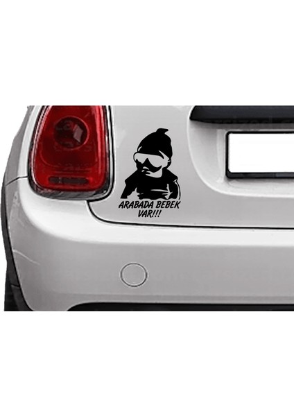 Arabada Bebek Var Ayıcık Araba Sticker 15X10CM. Siyah.
