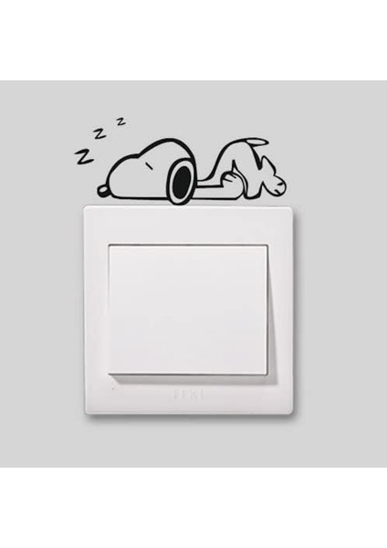 Komütatör Priz Sticker - Uyuyan Snoopy 10 x 6,5 cm. Siyah.