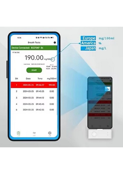Alkolmetre Promil Ölçer AT-012B1 Cep Telefonu Uygulamalı Smart Alkol Ölçer