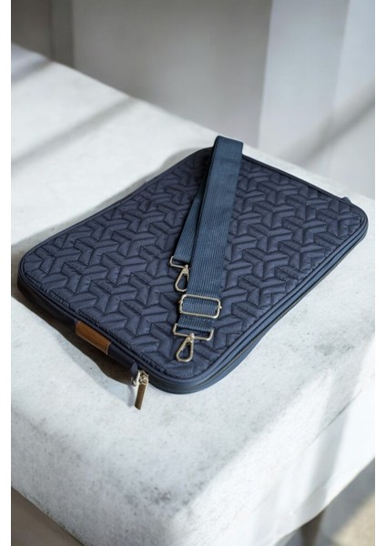 iPad Air Pro & Matepad & Galaxy & Tablet Kılıfı 11" - 12'' İnç Uyumlu Kapitoneli Omuz Askılı Lacivert Tablet Çantası modelleri