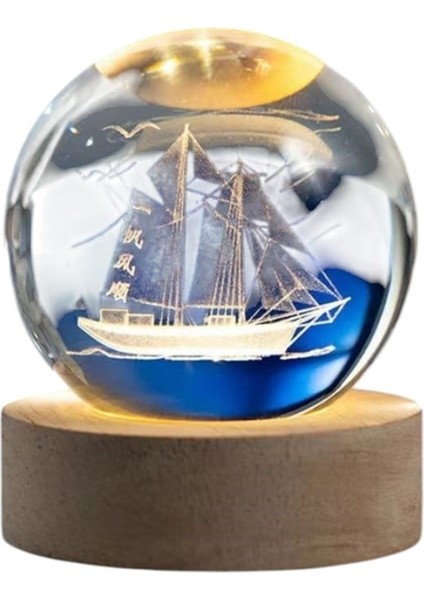 Yelkenli Gemi Tasarım Işıklı Renk Değiştiren Cam Küre