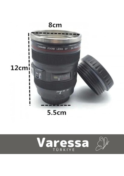 Objektif Görünümlü Sevgili Lens Kupa Çelik Kahve Çay Termos Paslanmaz Çelik Mug Bardak
