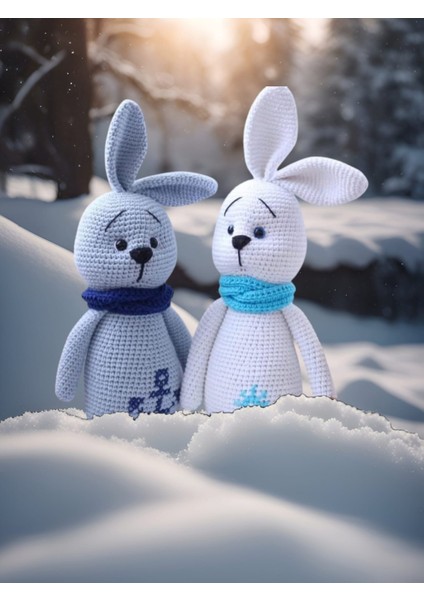 Amigurumi Sevimli Şapşik Tavşan Kardeşler 2 Adet