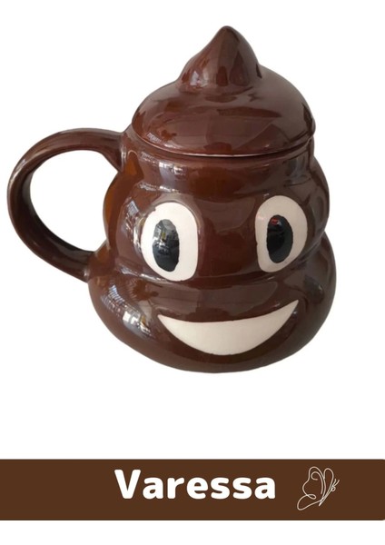 Deluxe Seri Özel Tasarım Hediye Kutulu Gülücüklü Bok Şekilli Seramik Kupa 14 x 15 cm Emoji Bardak fiyatları
