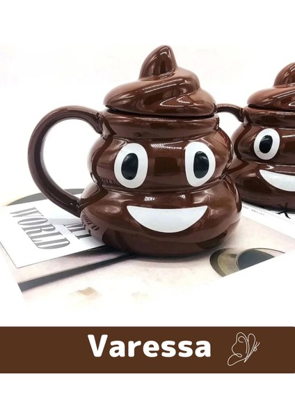 Deluxe Seri Özel Tasarım Hediye Kutulu Gülücüklü Bok Şekilli Seramik Kupa 14 x 15 cm Emoji Bardak fırsatları