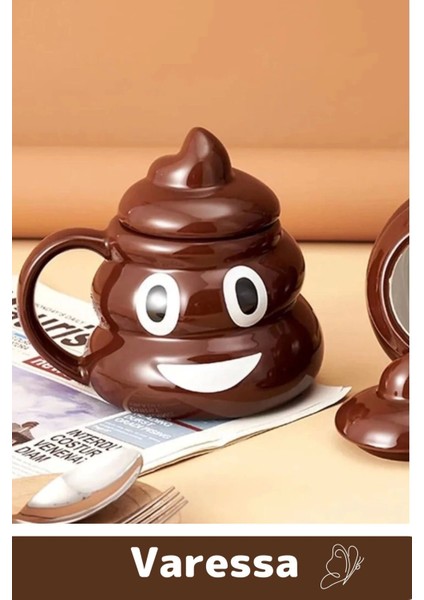 Deluxe Seri Özel Tasarım Hediye Kutulu Gülücüklü Bok Şekilli Seramik Kupa 14 x 15 cm Emoji Bardak indirimleri
