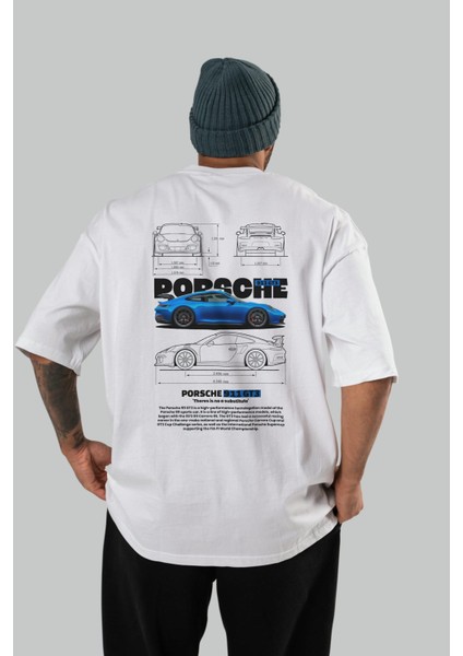 Porsche 911 Gt3 Arka Baskılı Oversize T-Shirt Erkek Kadın Unisex %100 Pamuk Bisiklet Yaka Tişort