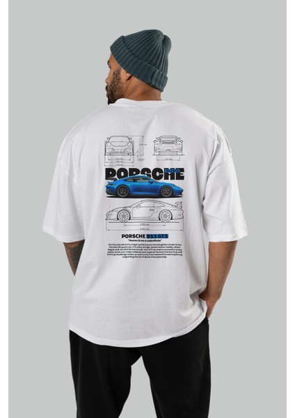 Porsche 911 Gt3 Arka Baskılı Oversize T-Shirt Erkek Kadın Unisex %100 Pamuk Bisiklet Yaka Tişort fırsatları