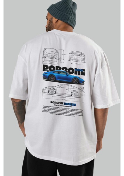 Porsche 911 Gt3 Arka Baskılı Oversize T-Shirt Erkek Kadın Unisex %100 Pamuk Bisiklet Yaka Tişort indirimleri