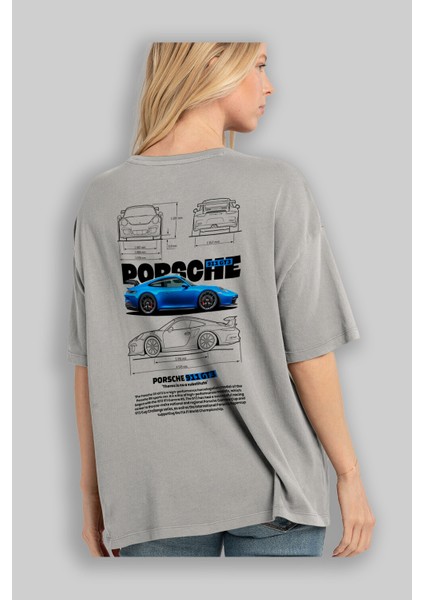 Porsche 911 Gt3 Arka Baskılı Oversize T-Shirt Erkek Kadın Unisex Pamuk Bisiklet Yaka Tişort modelleri