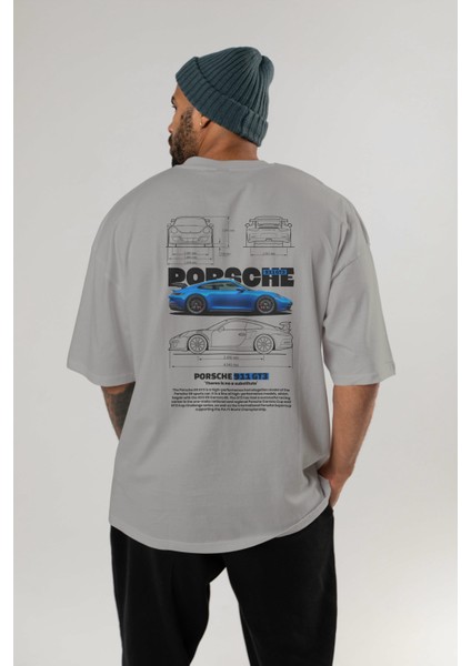 Porsche 911 Gt3 Arka Baskılı Oversize T-Shirt Erkek Kadın Unisex Pamuk Bisiklet Yaka Tişort fırsatları
