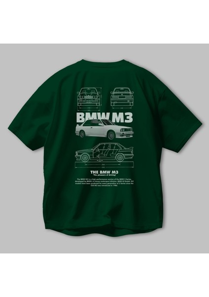 Bmw M3 Arka Baskılı Oversize T-Shirt Erkek Kadın Unisex Pamuk Bisiklet Yaka Tişort modelleri