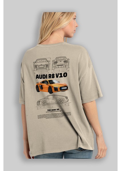 Audi R8 V10 1 Arka Baskılı Oversize T-Shirt Erkek Kadın Unisex Pamuk Bisiklet Yaka Tişort modelleri