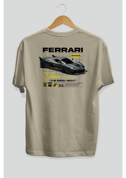 Batman x Ferrarı Arka Baskılı Oversize T-Shirt Erkek Kadın Unisex Pamuk Bisiklet Yaka Tişort fiyatları