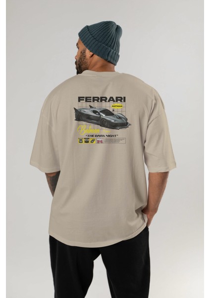 Batman x Ferrarı Arka Baskılı Oversize T-Shirt Erkek Kadın Unisex Pamuk Bisiklet Yaka Tişort fırsatları