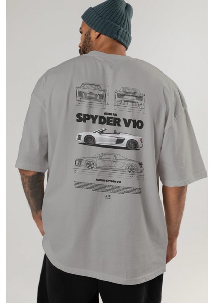 Audi R8 Spyder Arka Baskılı Oversize T-Shirt Erkek Kadın Unisex Pamuk Bisiklet Yaka Tişort modelleri