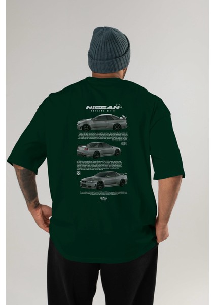 Nissan Skyline Gt-R Arka Baskılı Oversize T-Shirt Erkek Kadın Unisex Pamuk Bisiklet Yaka Tişort