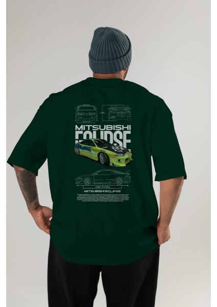 Mitsubishi Eclipse Arka Baskılı Oversize T-Shirt Erkek Kadın Unisex Pamuk Bisiklet Yaka Tişort