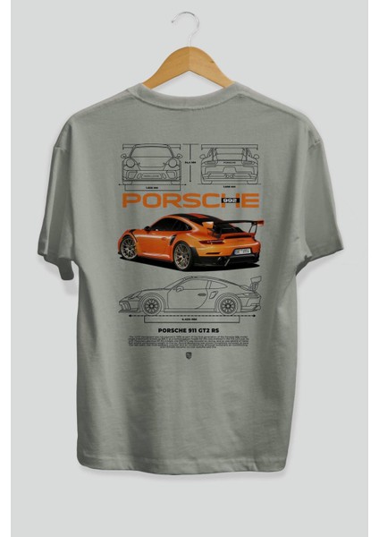 Porsche 992 Arka Baskılı Oversize T-Shirt Erkek Kadın Unisex Pamuk Bisiklet Yaka Tişort fiyatları