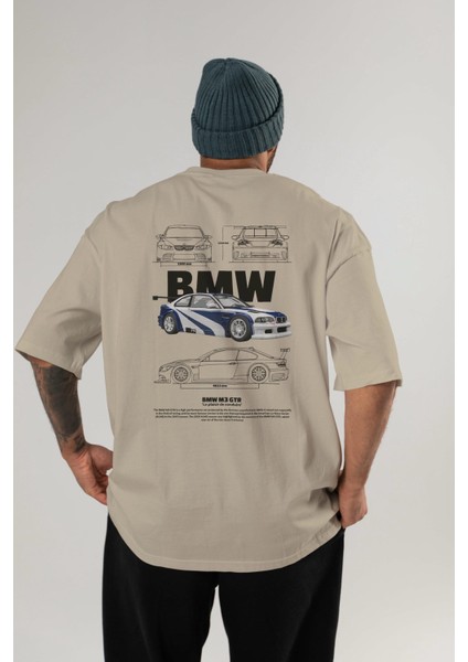 Bmw M3 Gtr Arka Baskılı Oversize T-Shirt Erkek Kadın Unisex Pamuk Bisiklet Yaka Tişort