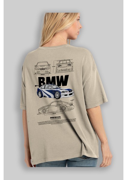 Bmw M3 Gtr Arka Baskılı Oversize T-Shirt Erkek Kadın Unisex Pamuk Bisiklet Yaka Tişort modelleri