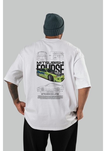 Mitsubishi Eclipse Arka Baskılı Oversize T-Shirt Erkek Kadın Unisex Pamuk Bisiklet Yaka Tişort