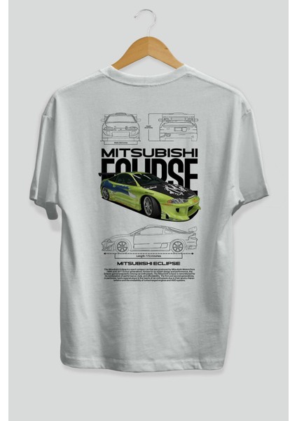 Mitsubishi Eclipse Arka Baskılı Oversize T-Shirt Erkek Kadın Unisex Pamuk Bisiklet Yaka Tişort fiyatları