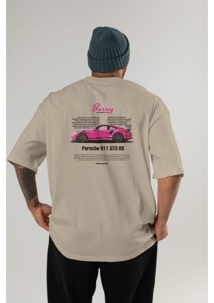 Porsche 911 Gt3 Rs Berry Arka Baskılı Oversize T-Shirt Erkek Kadın Unisex Pamuk Bisiklet Yaka Tişort