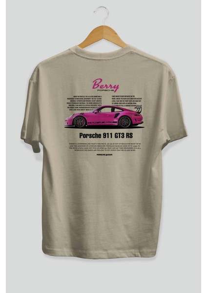 Porsche 911 Gt3 Rs Berry Arka Baskılı Oversize T-Shirt Erkek Kadın Unisex Pamuk Bisiklet Yaka Tişort fiyatları