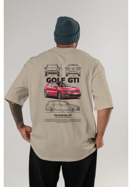 Volkswagen Golf Gtı Arka Baskılı Oversize T-Shirt Erkek Kadın Unisex Pamuk Bisiklet Yaka Tişort