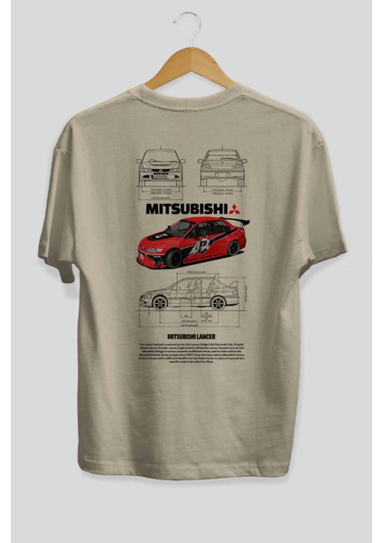 Mıtsubıshı Lancer Arka Baskılı Oversize T-Shirt Erkek Kadın Unisex Pamuk Bisiklet Yaka Tişort fiyatları