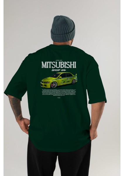 Mıtsubıshı Lancer Evo 3 Arka Baskılı Oversize T-Shirt Erkek Kadın Unisex Pamuk Bisiklet Yaka Tişort
