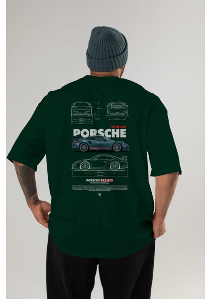 Porsche 911 Gt3 Rs Arka Baskılı Oversize T-Shirt Erkek Kadın Unisex Pamuk Bisiklet Yaka Tişort