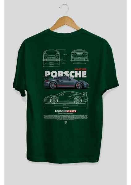 Porsche 911 Gt3 Rs Arka Baskılı Oversize T-Shirt Erkek Kadın Unisex Pamuk Bisiklet Yaka Tişort fiyatları